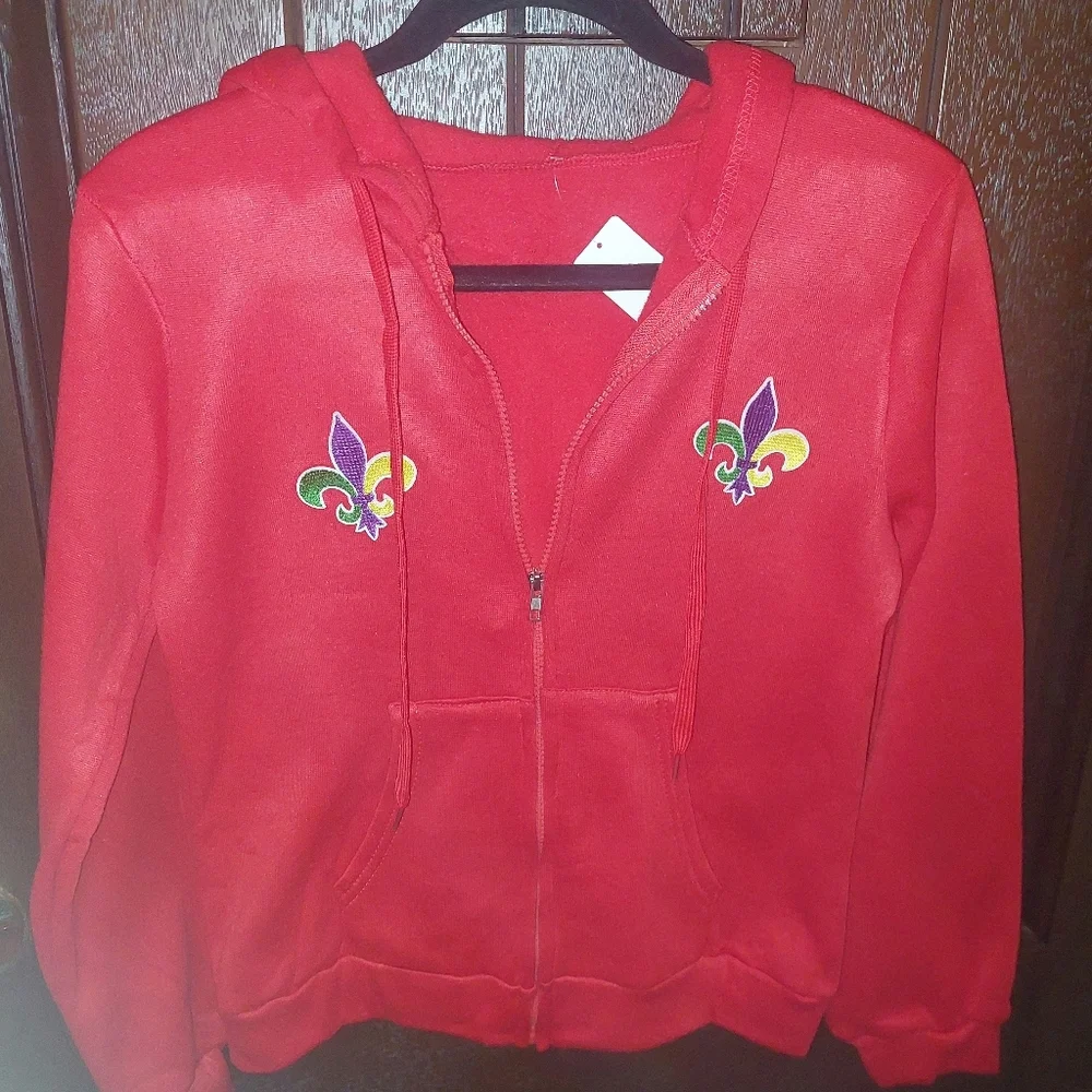 Mardi Gras Upcycled Red Hoodie & Track Pants/ Jogger Set, NWT - Picture 2 of 3